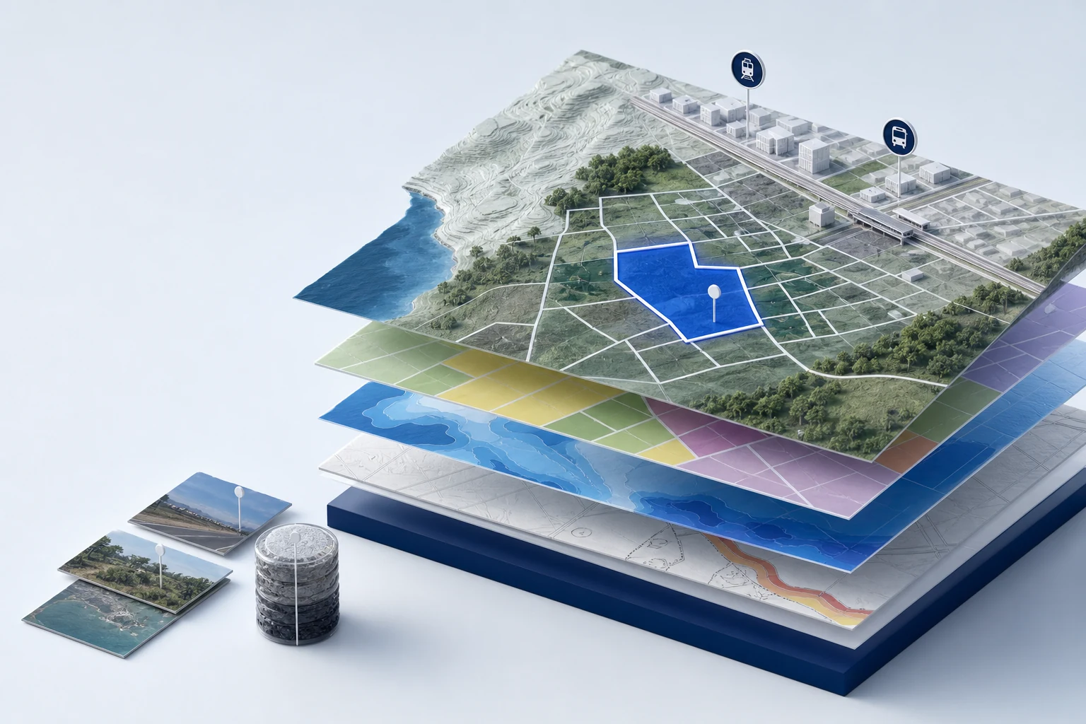 Real Emlax parcel reports showing cadastral, planning, risk and nearby evidence